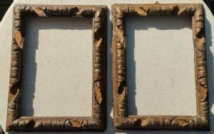 coppia di cornici in legno intagliato e argentato a mecca. motivo a tortiglione non toccate XVII° sec. luce 16.5x22.5 est.23x31